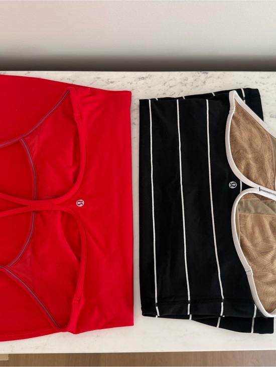 lululemon athletica Tops - lululemon athletica Red Sports Tank, Black Pinstriped Tank & Shorts Set